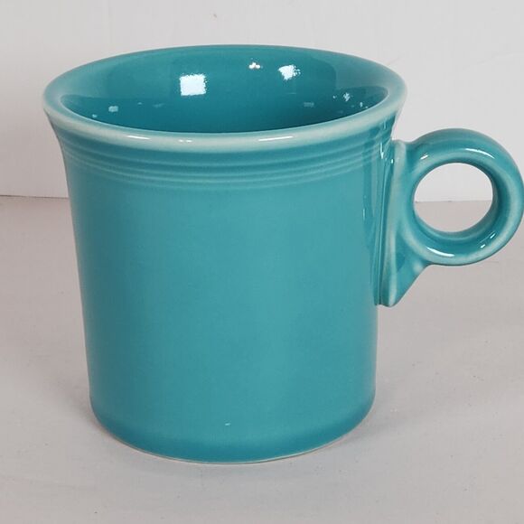 Vintage HLC Fiesta - Turquoise‎ teal Blue Coffee Cup Mug  O Ring Handle -8 Oz - Picture 1 of 6